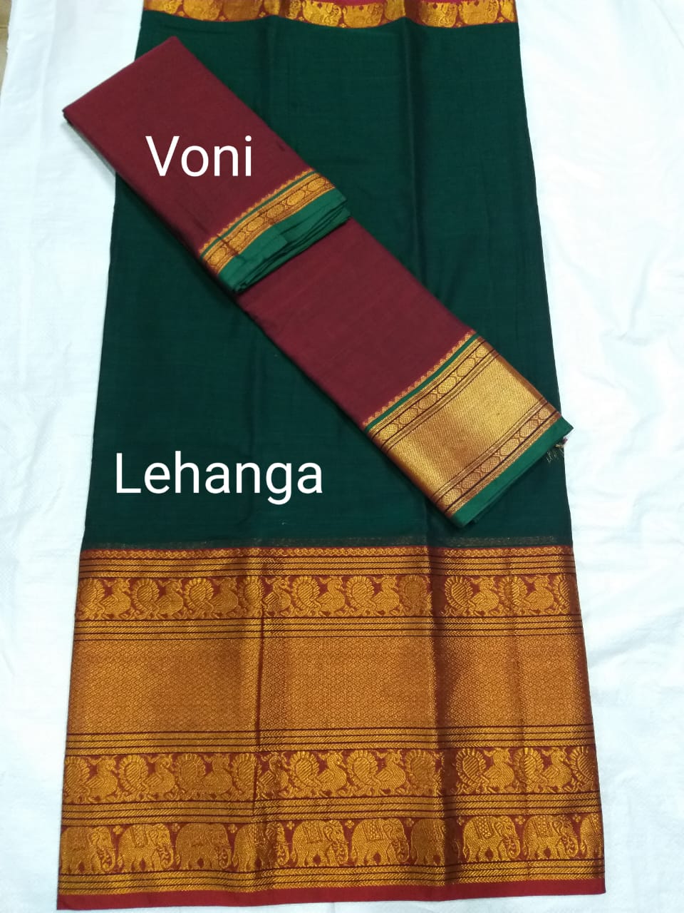 Bottle Green Narayanpet Cotton lehenga