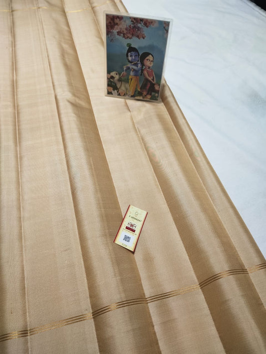 Beige Pure kanchipuram plain silk sarees