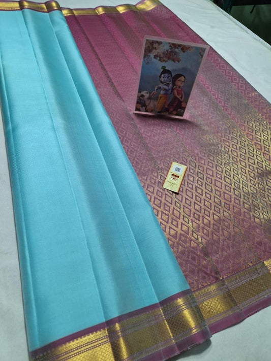 Sky blue Pure kanchipuram plain silk sarees