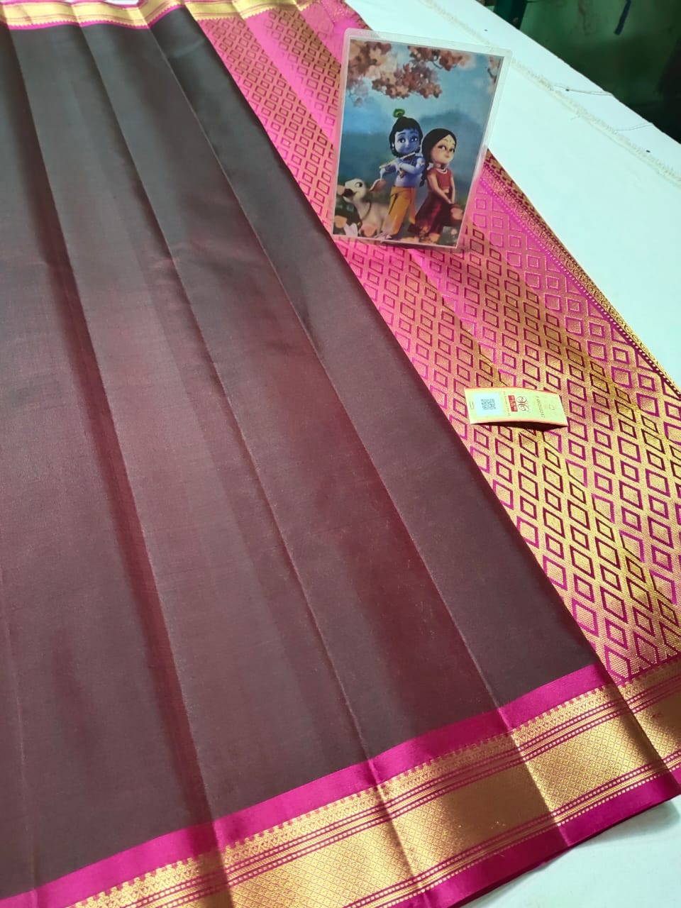 Chocolate brown Pure kanchipuram plain silk sarees