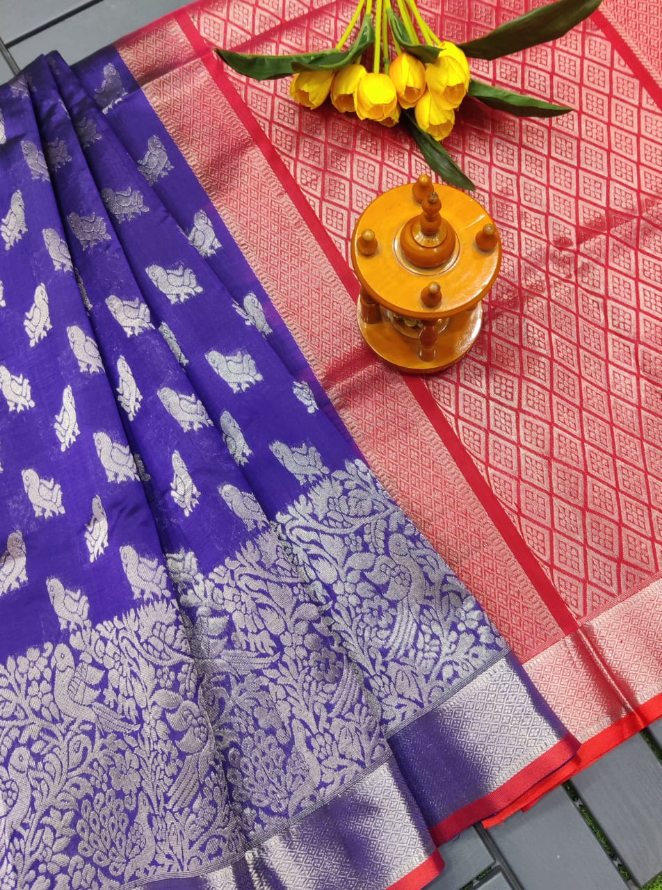 Purple blue Kuppadam kanchi border sarees