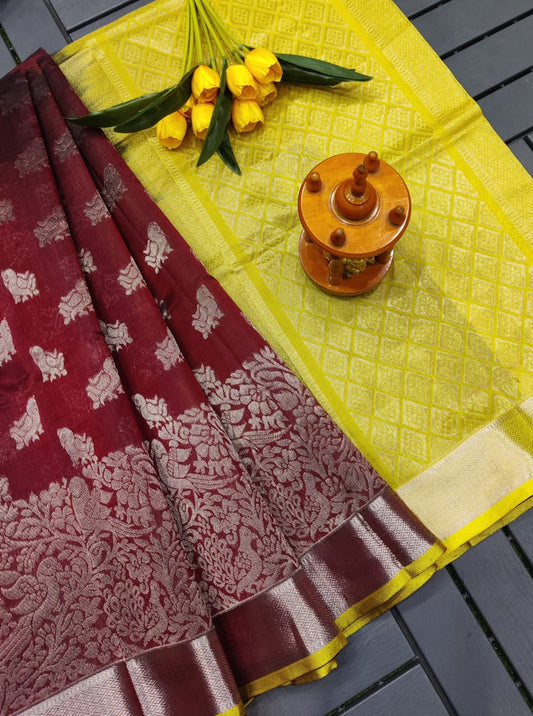 Maroon Kuppadam kanchi border sarees