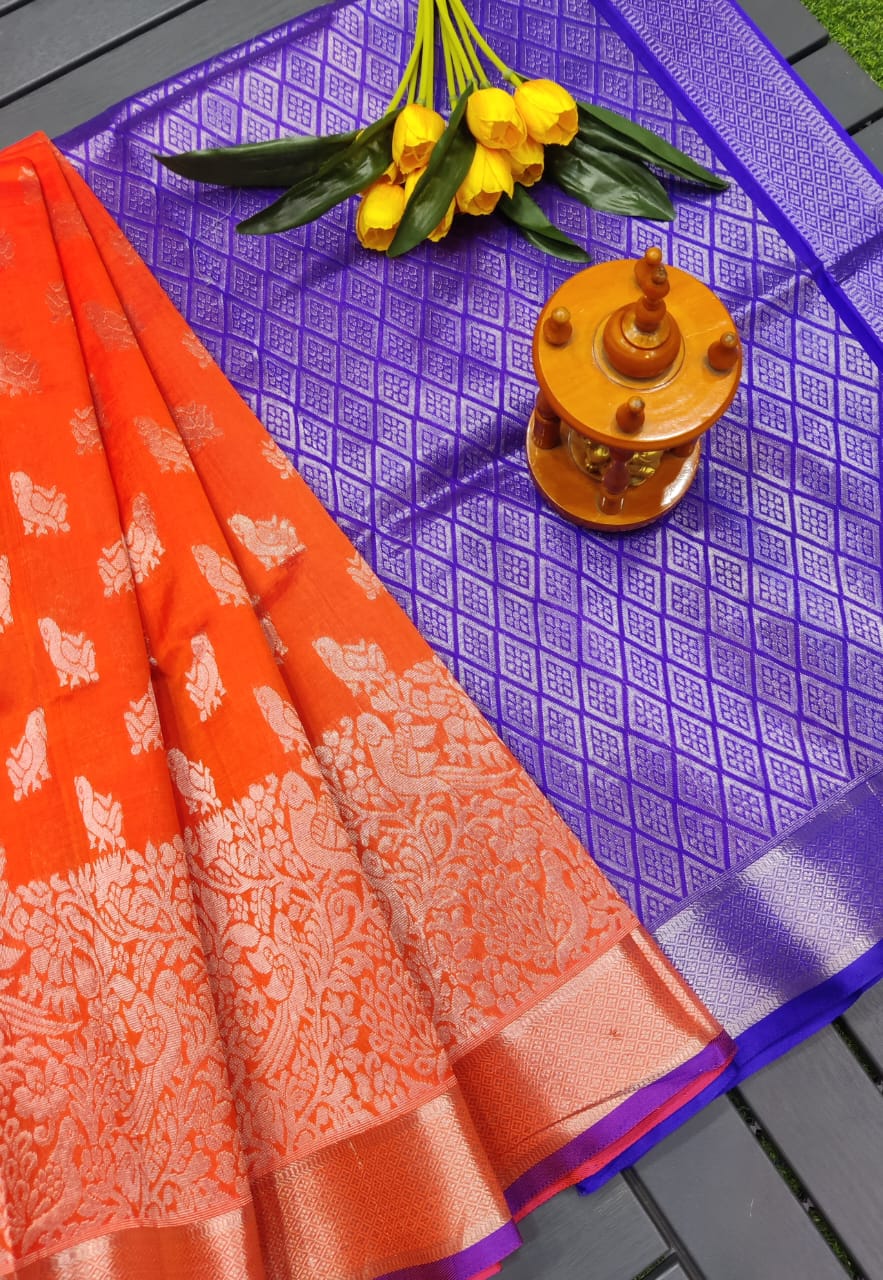 Orange Kuppadam kanchi border sarees