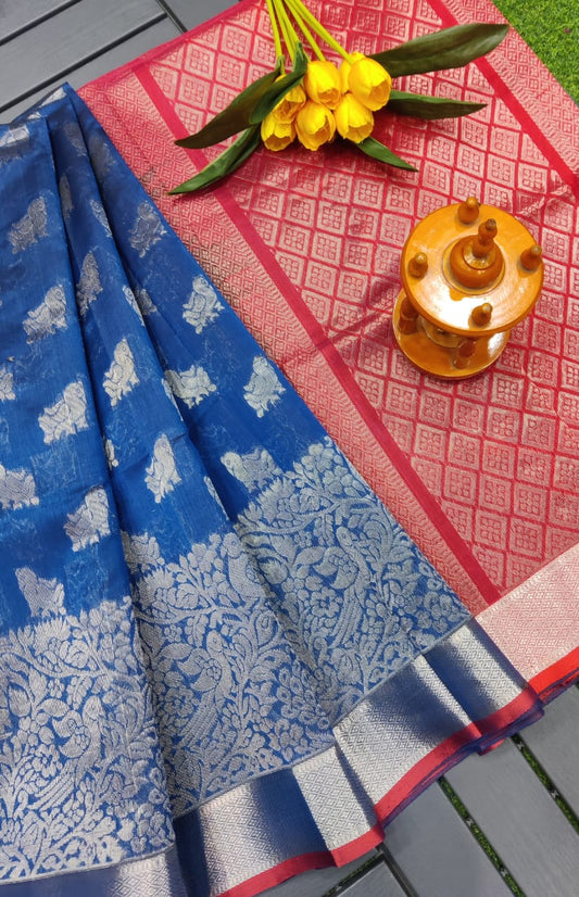 Blue Kuppadam kanchi border sarees