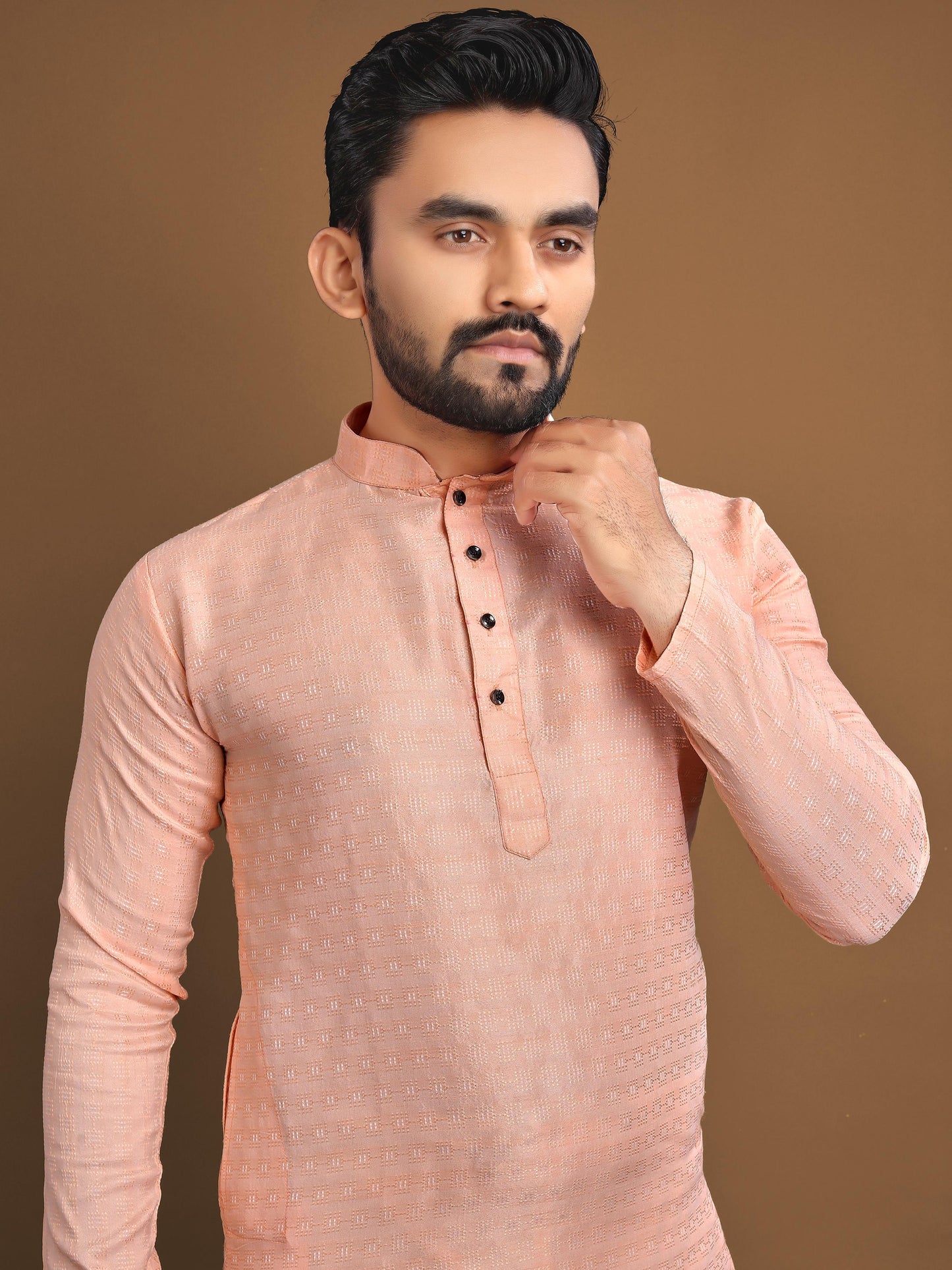 Peach Men's ethnic wear kurta and pyjama set