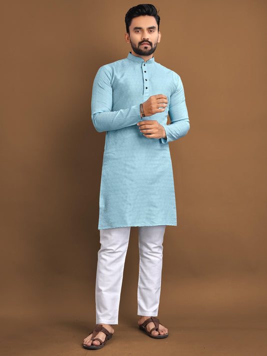 Sky blue Men's ethnic wear kurta and pyjama set