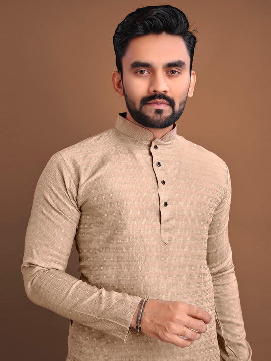 Beige Men's ethnic wear kurta and pyjama set