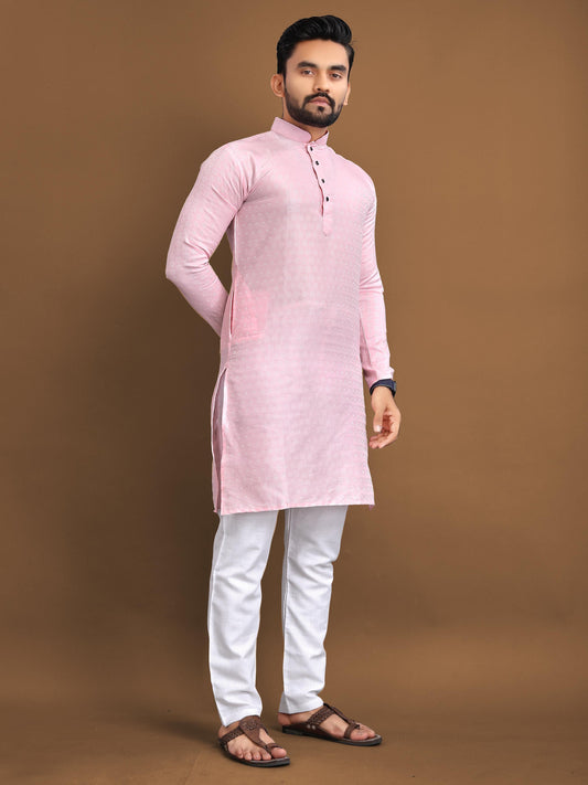 Pink Men's ethnic wear kurta and pyjama set