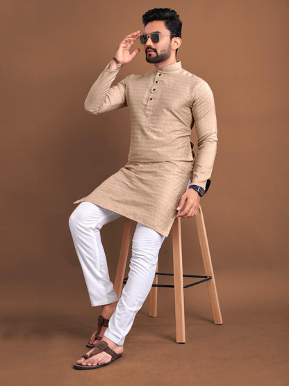 Beige Men's ethnic wear kurta and pyjama set