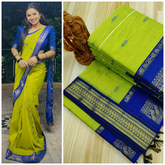 Apple green and dark blue kalyani cotton sarees