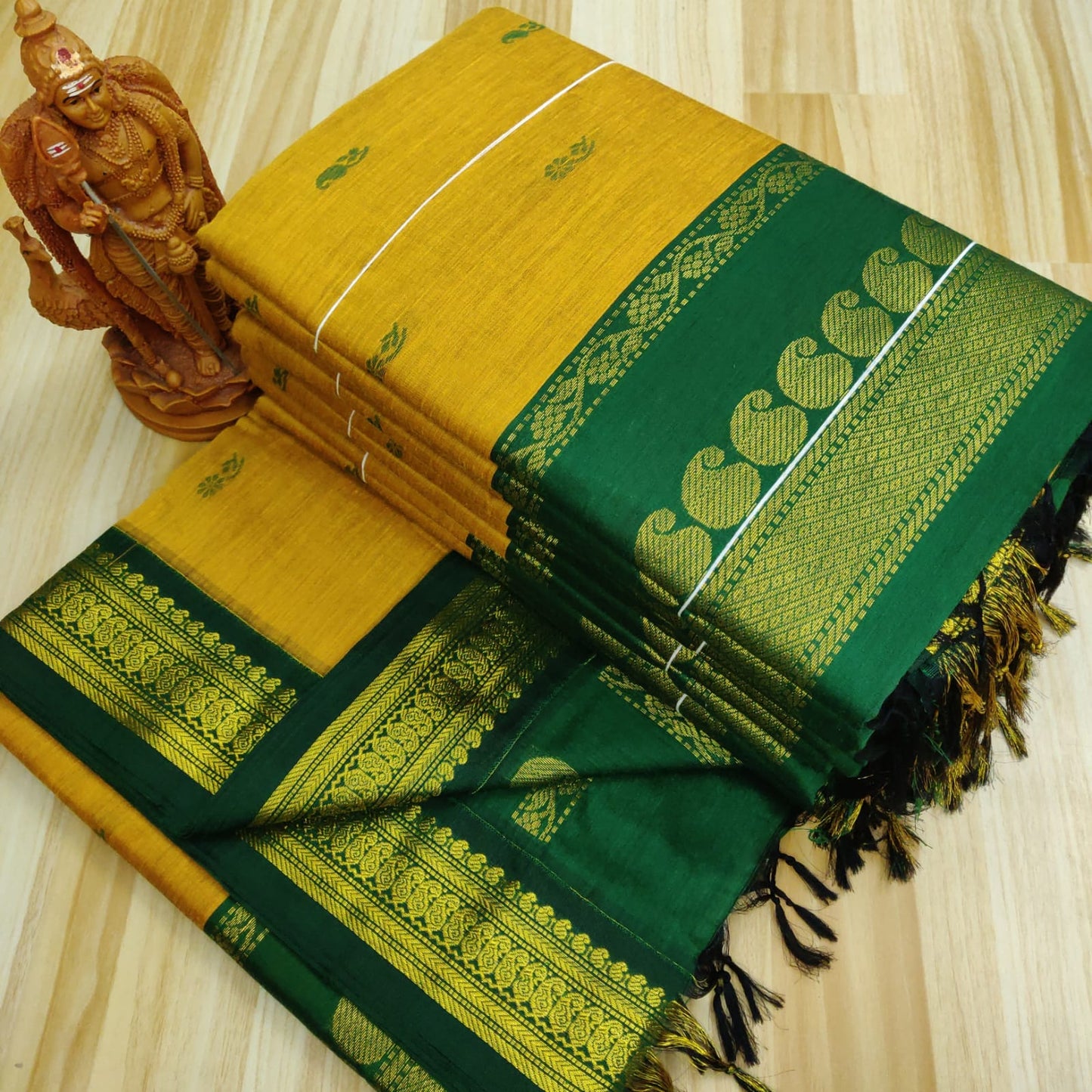 Yellow and green kalyani cotton sarees