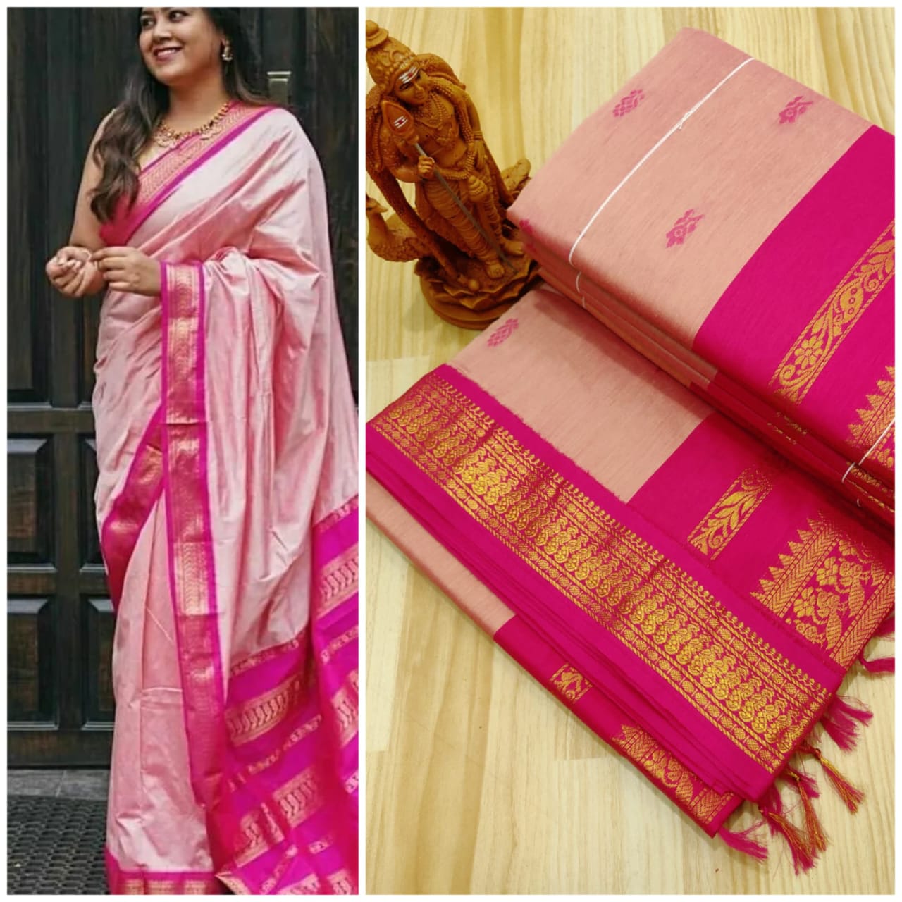 Baby pink kalyani cotton sarees