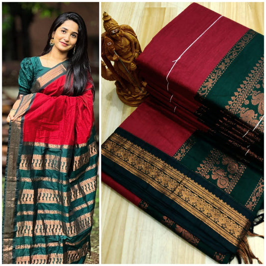 Maroon and Dark green blue kalyani cotton sarees