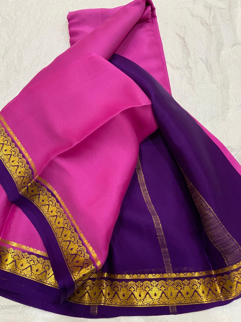 Dark pink Pure Mysore crepe silk sarees