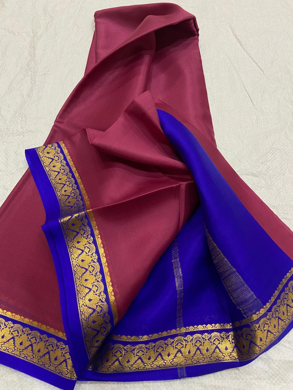 Dark magenta Pure Mysore crepe silk sarees