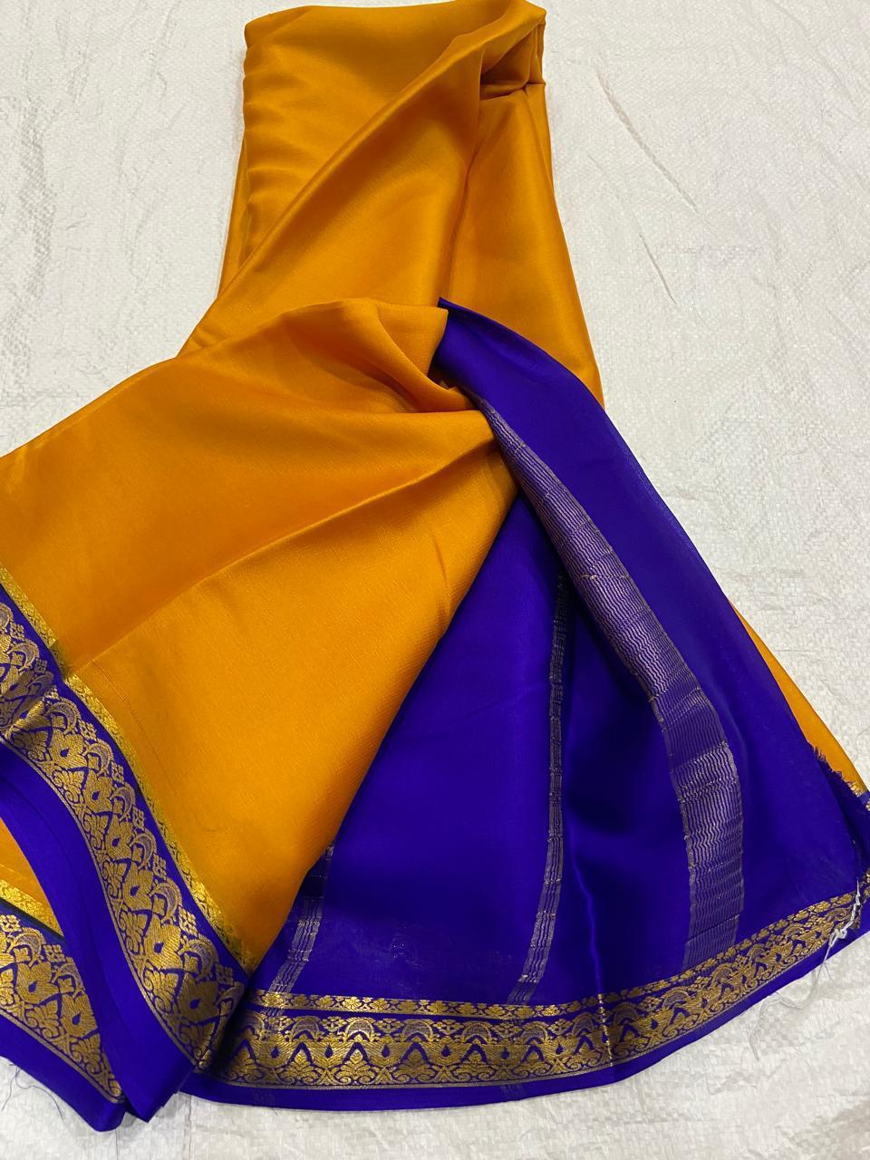 Mango yellow Pure Mysore crepe silk sarees