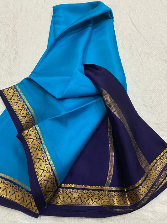 Sky blue Pure Mysore crepe silk sarees