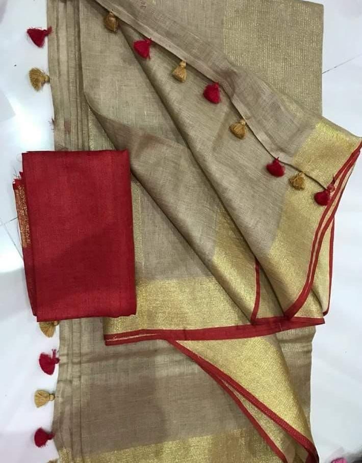 Dark beige 120 counts linen by linen sarees