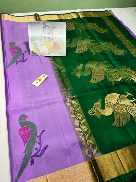 Purple and dark green Pure kanchipuram silk sarees