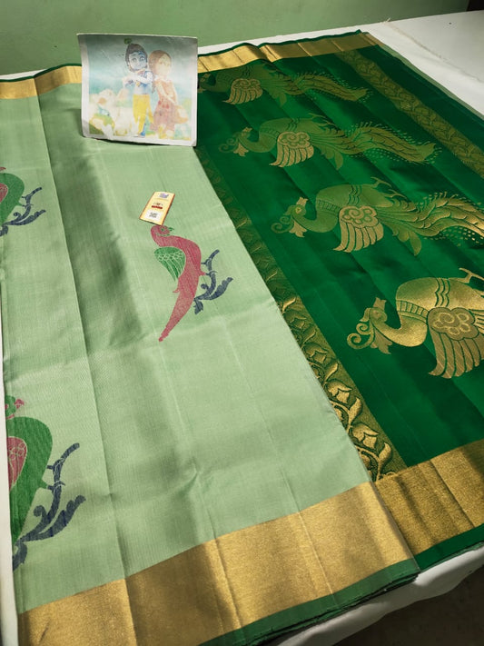 Pista green Pure kanchipuram silk sarees