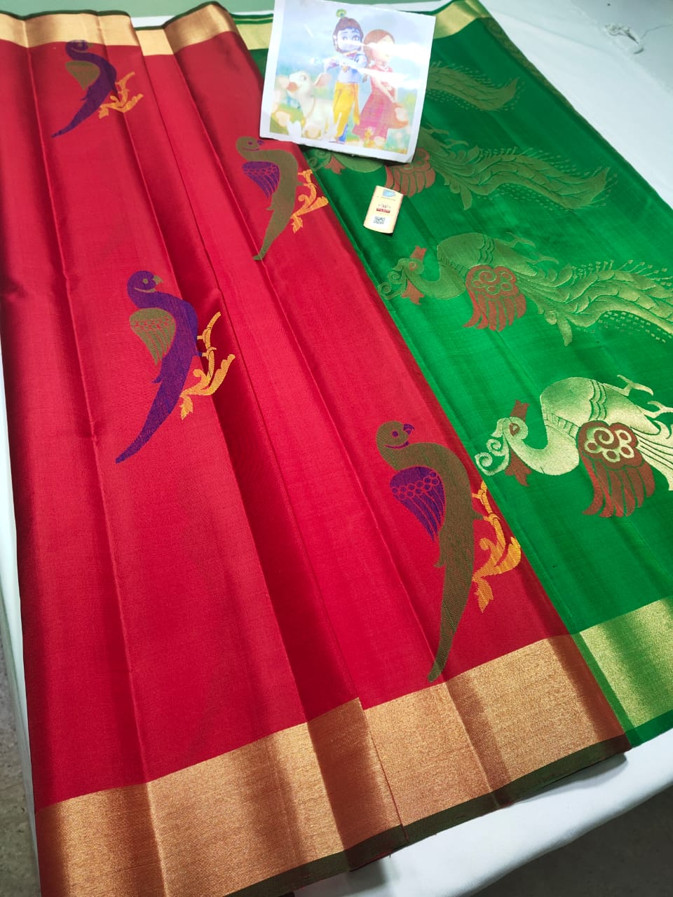 Red and green Pure kanchipuram silk sarees