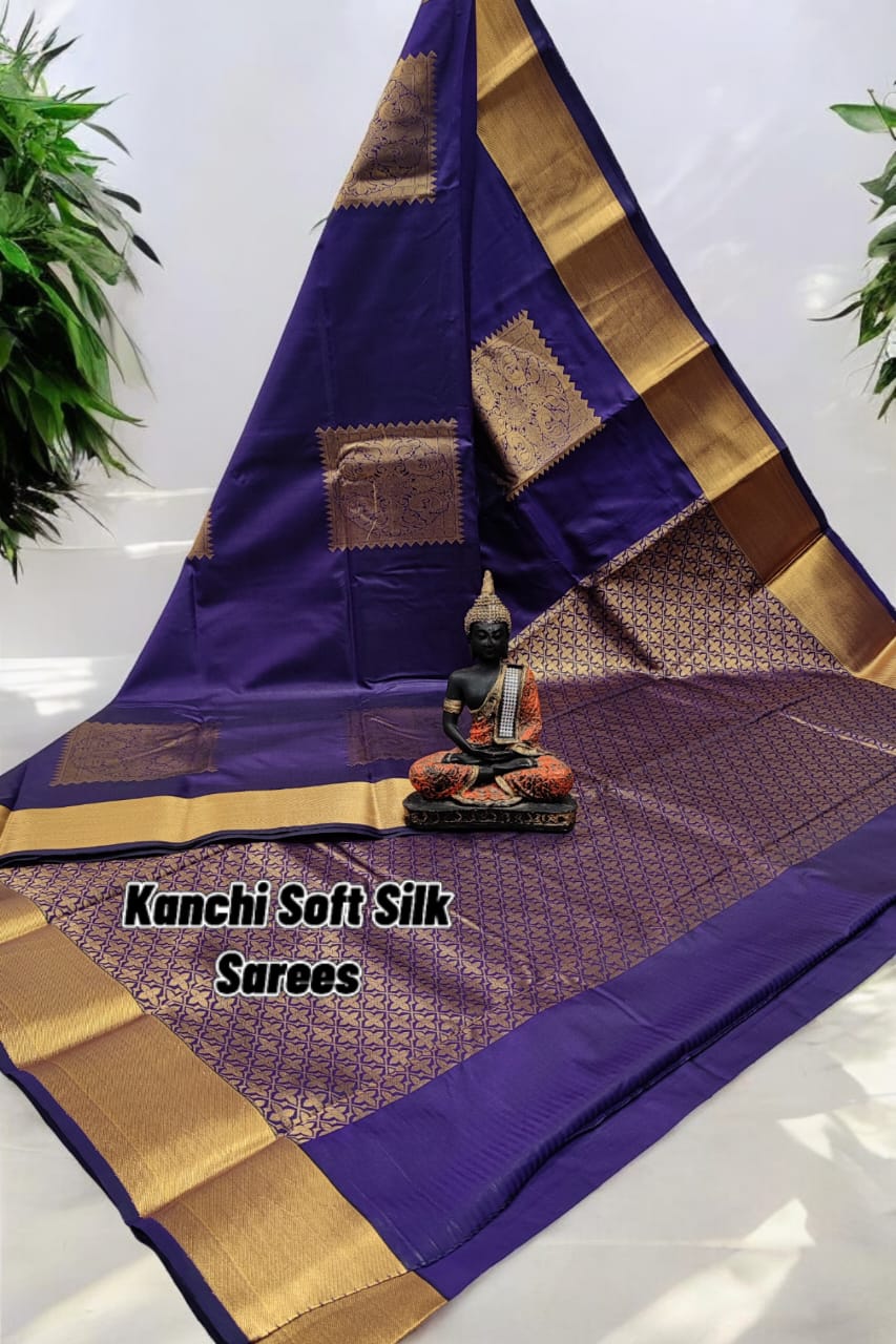 Dark purple kanchi soft silk sarees