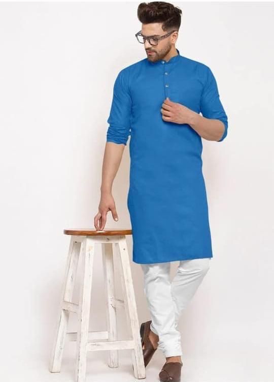 Sky blue cotton kurta with Pyjama