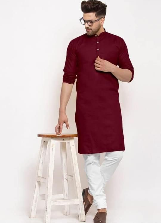 Maroon cotton kurta with Pyjama