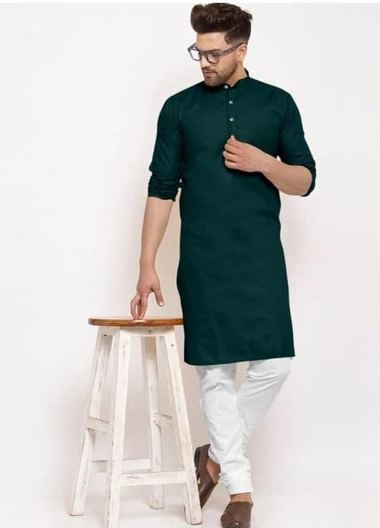 Bottle green cotton kurta with Pyjama