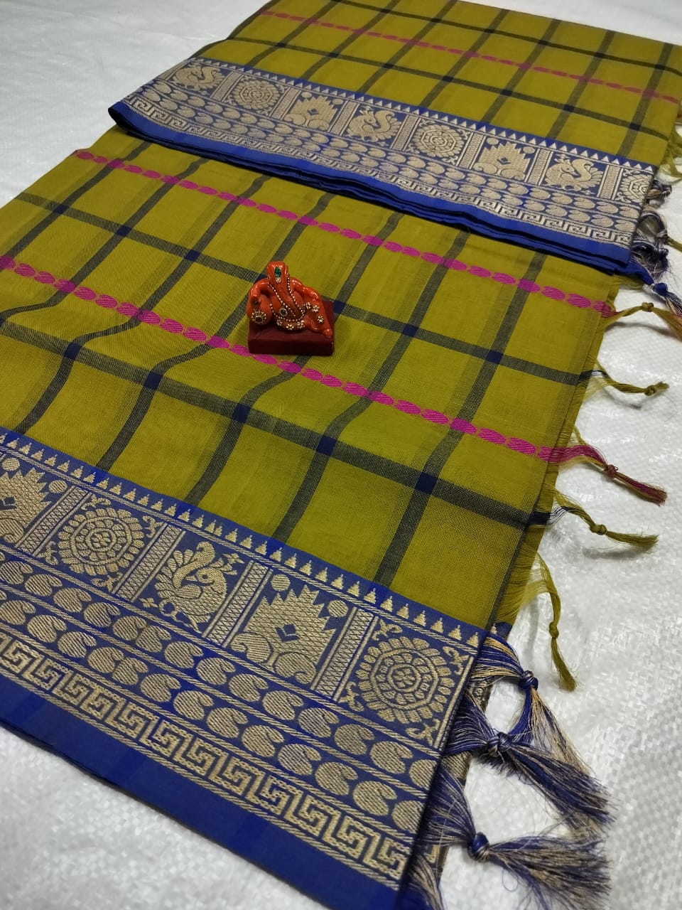 Lime Narayanpet Cotton checks  sarees