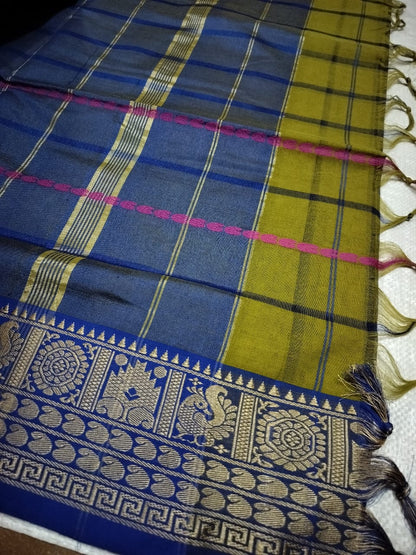 Lime Narayanpet Cotton checks  sarees