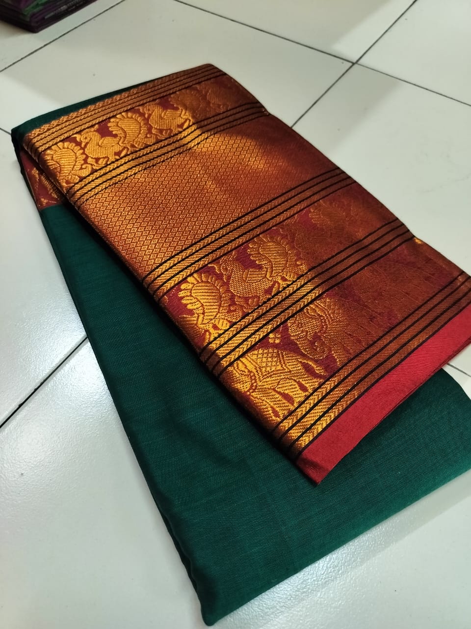 Bottle green Narayanpet mercerised Cotton sarees