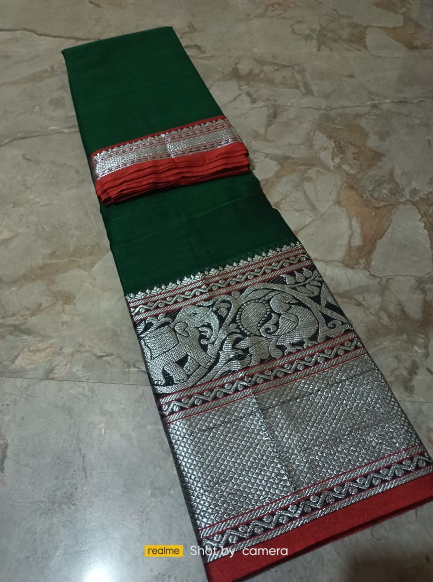 Bottle green Narayanpet Cotton sarees