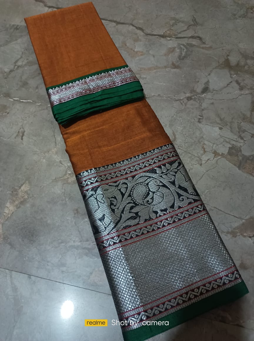 Rust orange Narayanpet Cotton sarees