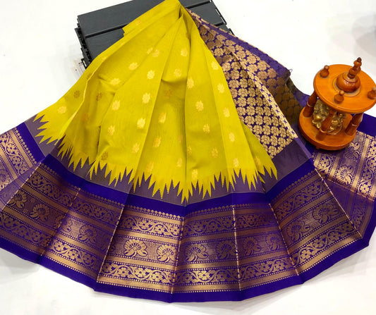 Lime green Chanderi Kuppadam sarees