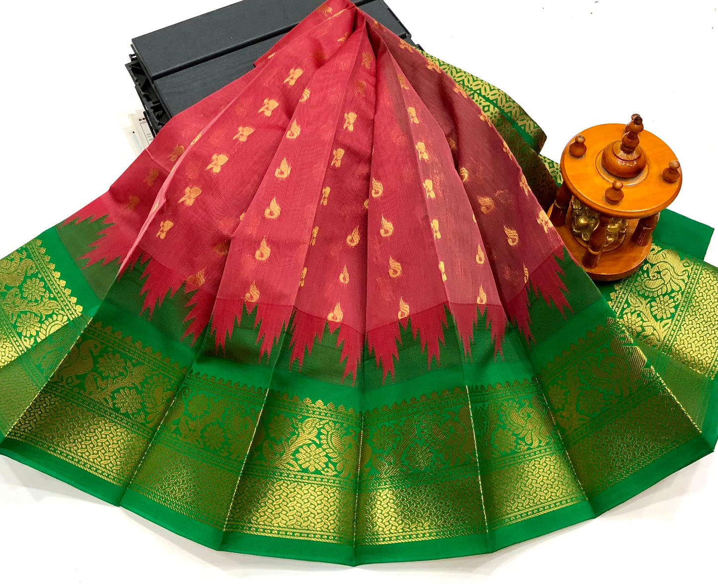 Dark peach Chanderi Kuppadam sarees