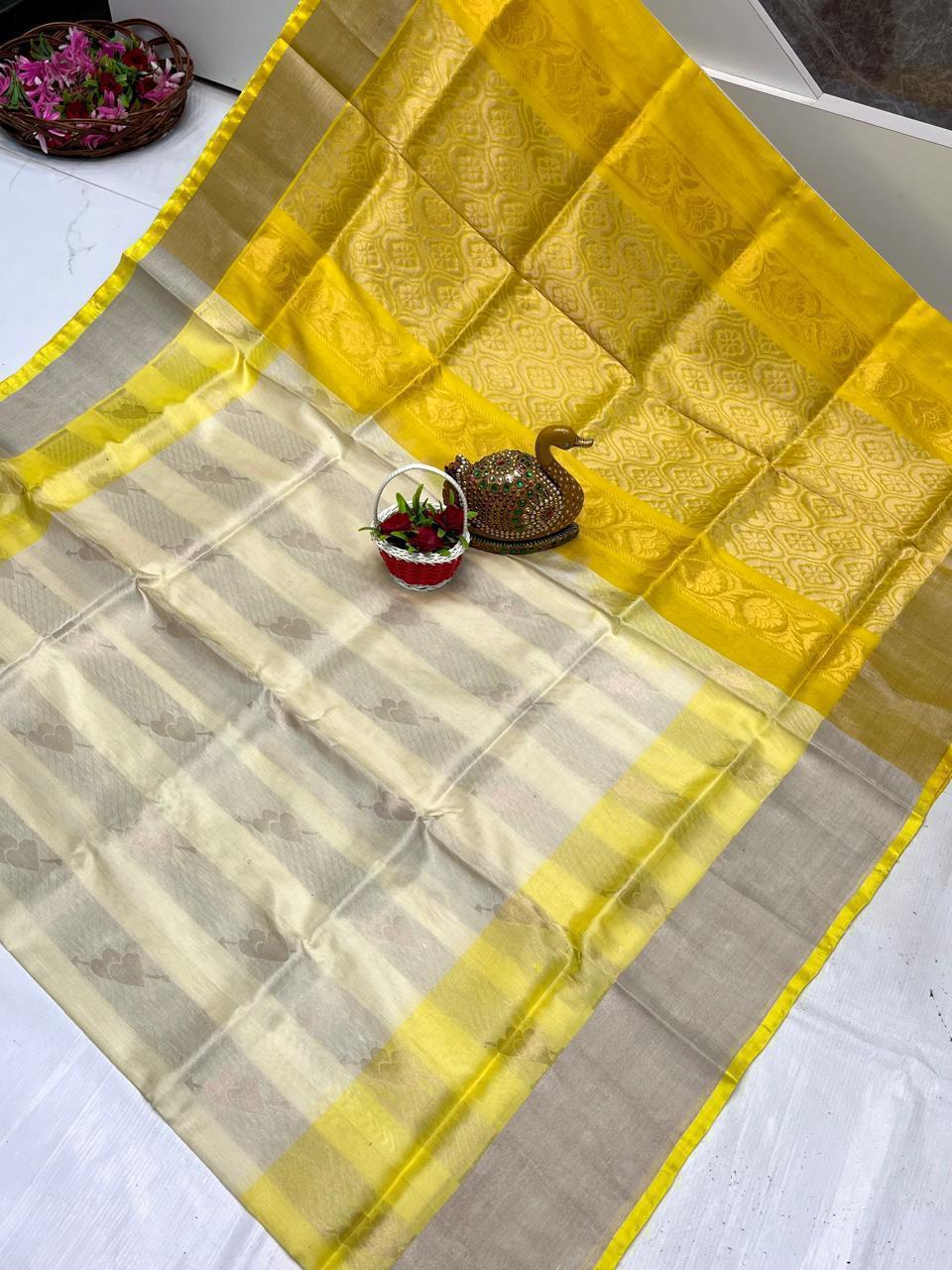 Cream and yellow Uppada pattu sarees