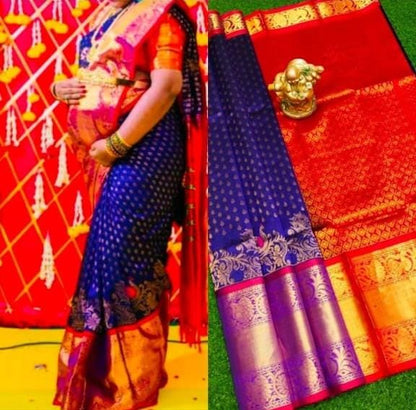 Dark blue Kuppadam kanchi border sarees