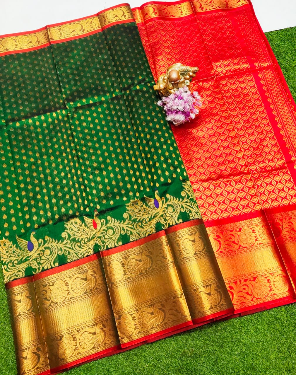 Dark Green Kuppadam kanchi border sarees