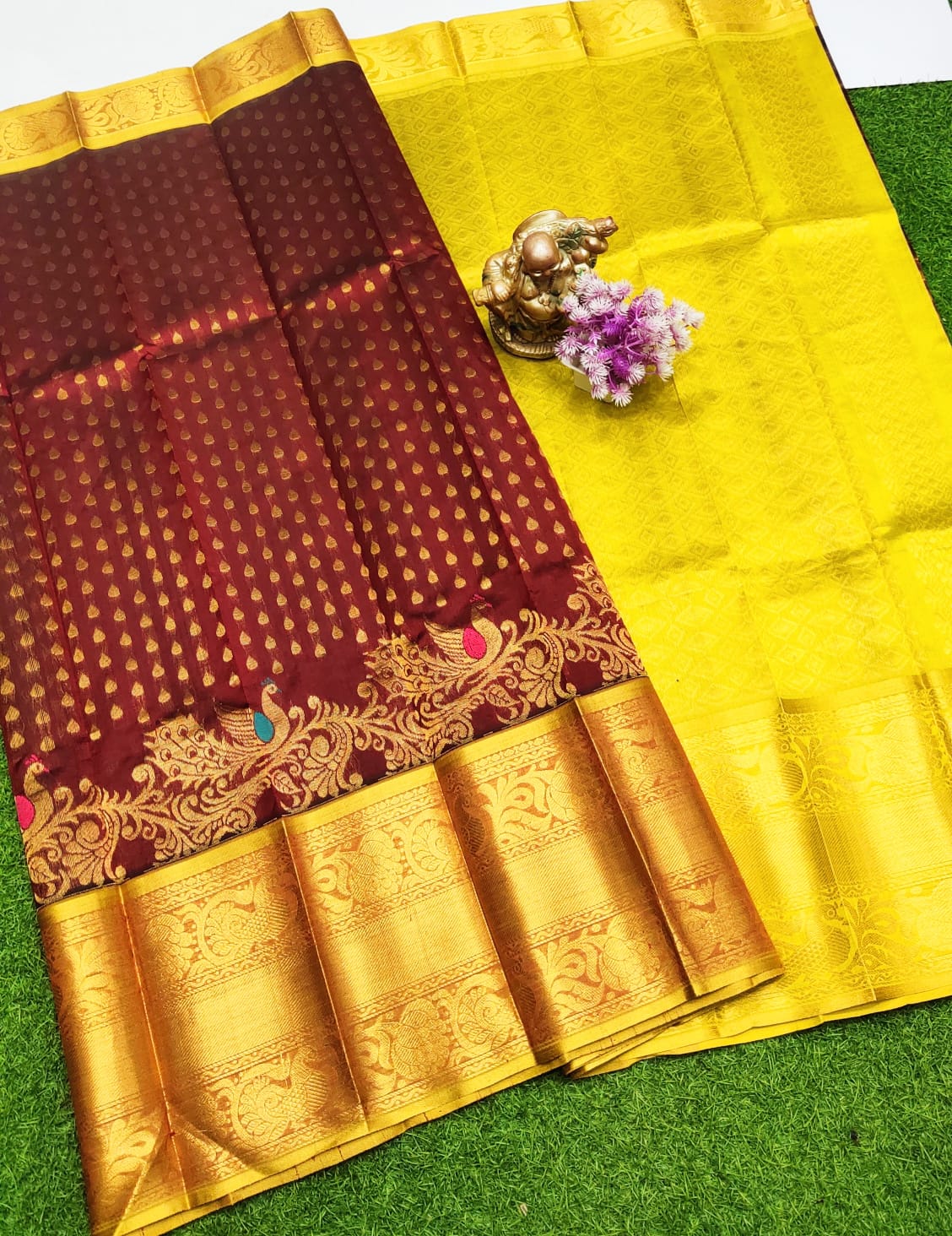 Chocolate brown Kuppadam kanchi border sarees