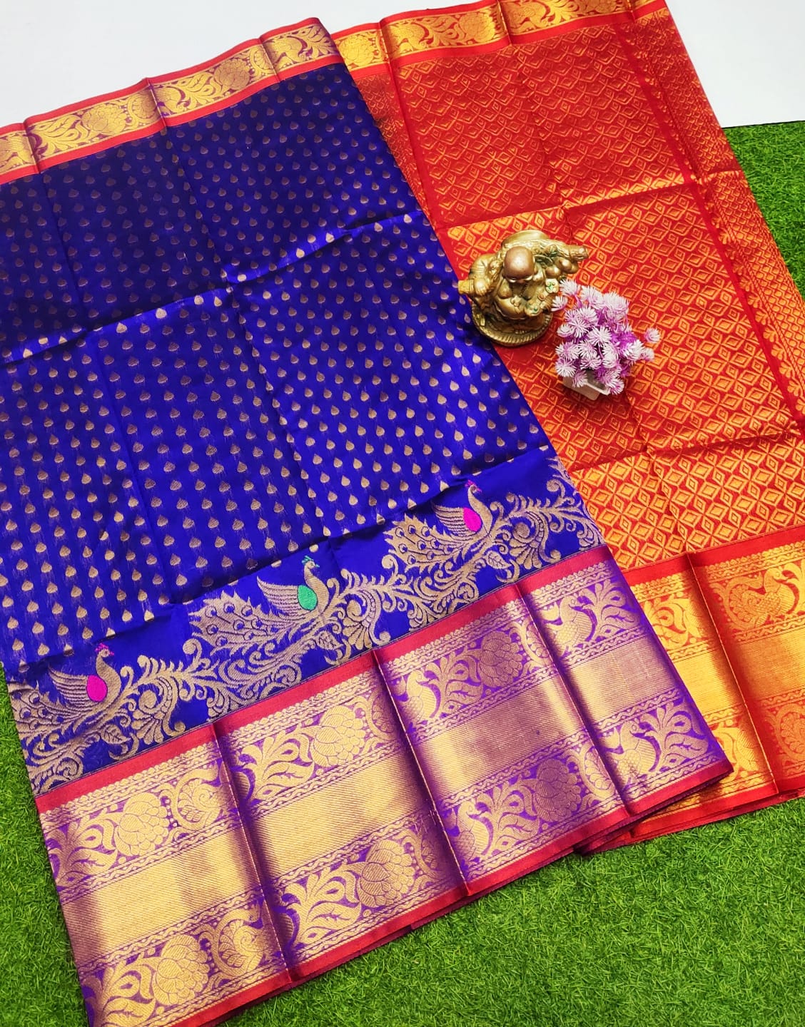 Dark blue Kuppadam kanchi border sarees