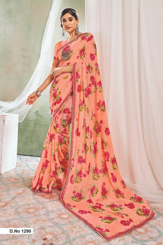 Peach georgette sarees