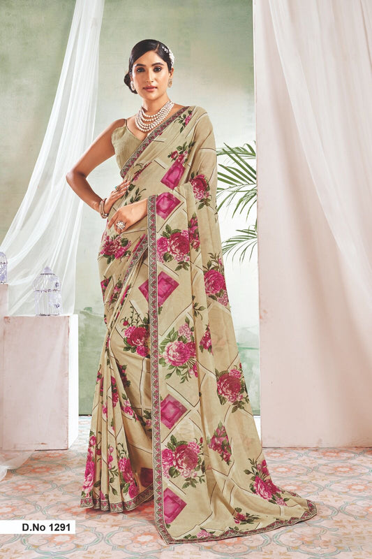 Dark Beige georgette sarees