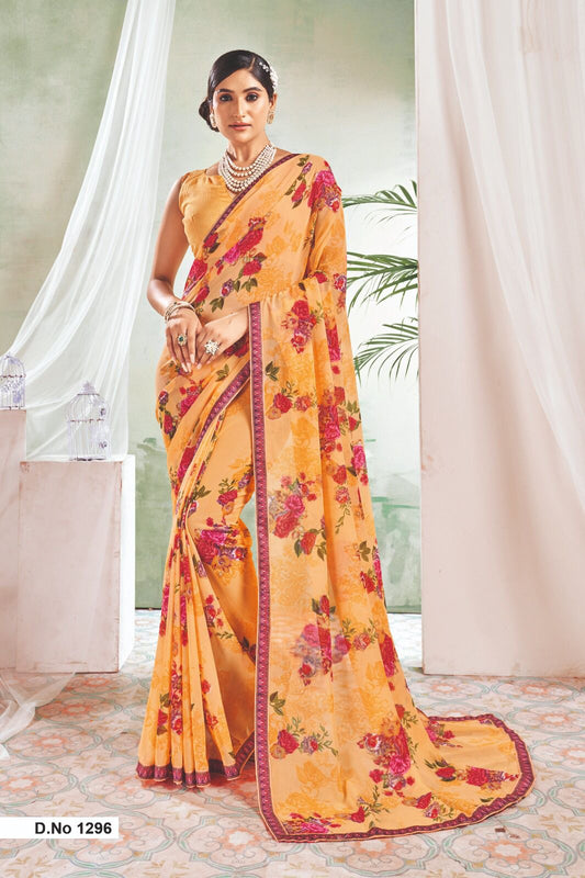 Mango yellow georgette sarees