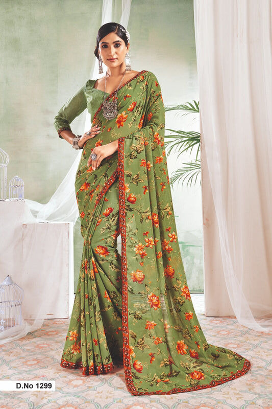 Dark green georgette sarees