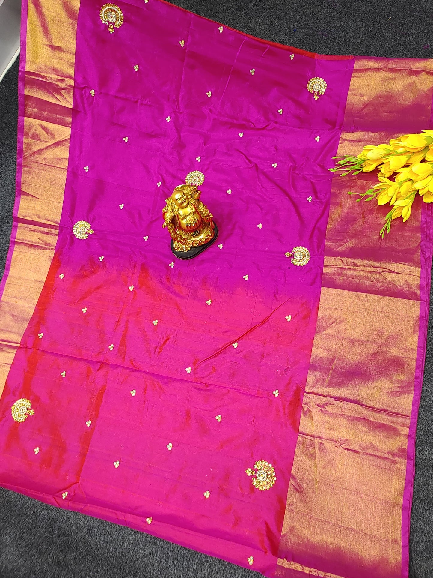 Dark pink Uppada Maggam Work Sarees