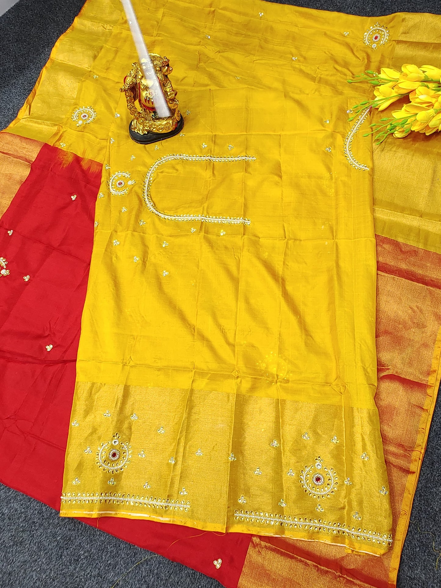 Red and yellow Uppada Maggam Work Sarees