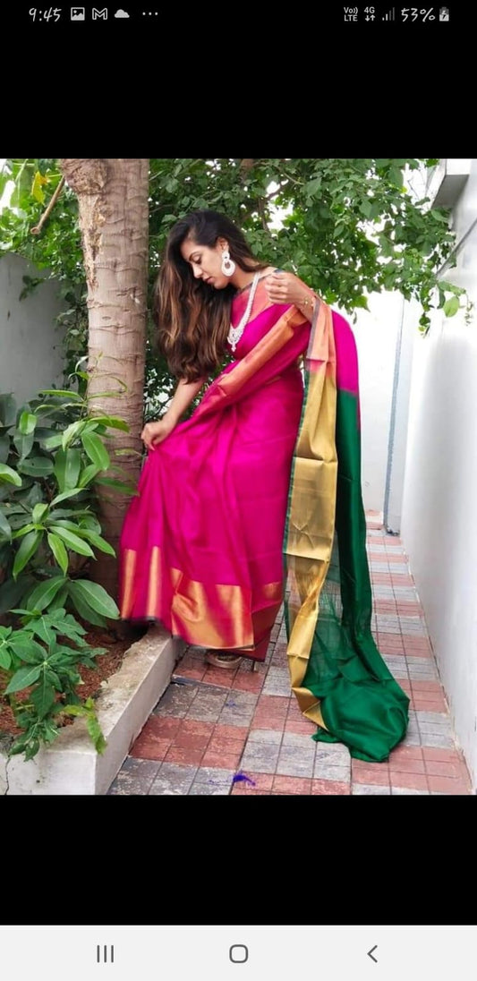 Dark pink and dark green Uppada big border sarees