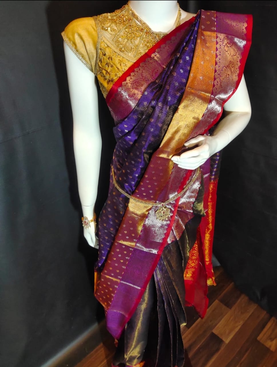 Violet handloom Kuppadam kanchi border sarees