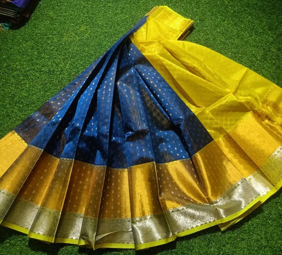 Blue handloom Kuppadam kanchi border sarees